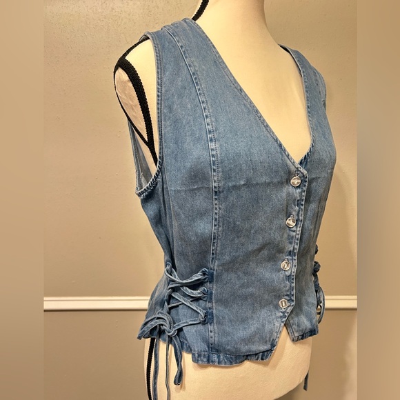BBJ Los Angeles Denim Vest Waistcoat Blue Jean Large - Picture 5 of 6